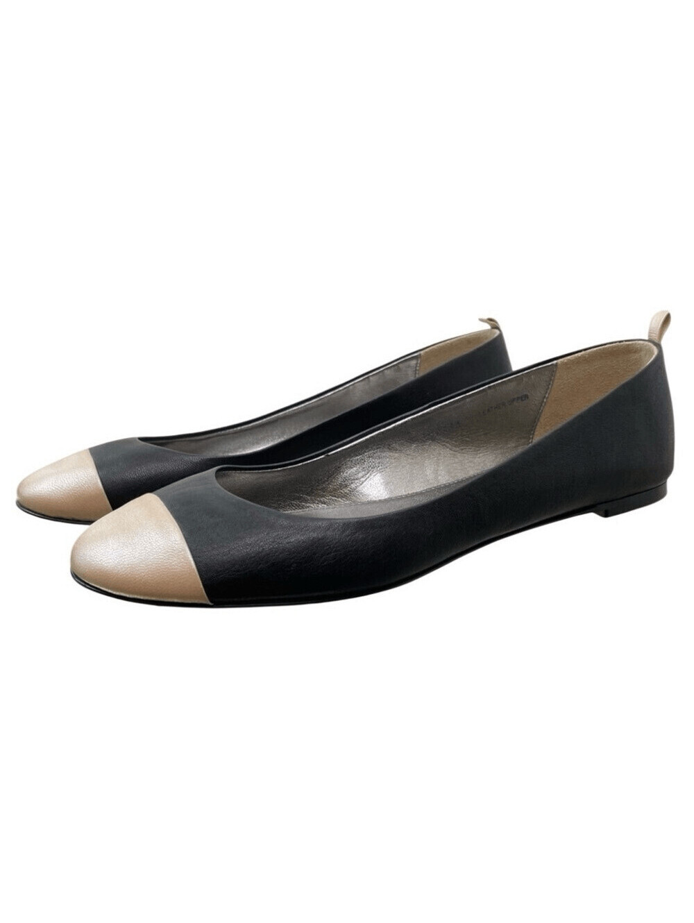 J Crew Italy Balllet Flat Black Pearl Cap Toe Leather Preppy Classic 9.5 NEW